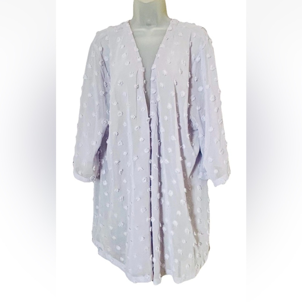 Kori America Women Fairy Coquette Lavender Swiss Dot Open Sheer Cardigan 1X